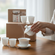Liang Baobao Gaiwan and 4-Cup Porcelain Set