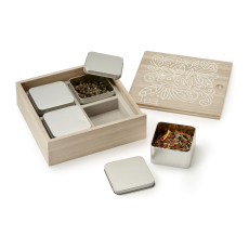 Wooden Tea Selection Box with 4 Tins / Storage for Loose Leaf Tea