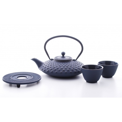 Xilin Cast Iron Teapot Set Blue-Black Teapot & Cups 1.25L