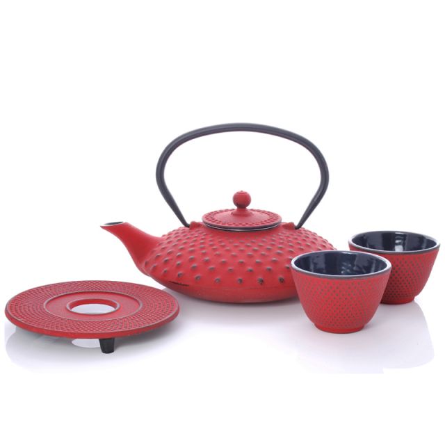 Xilin Cast Iron Teapot Set Red Teapot & Cups 0.8L