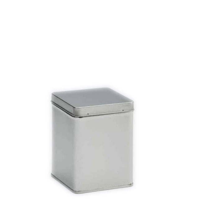 Square Tea Caddy Hinged Lid Silver 100g