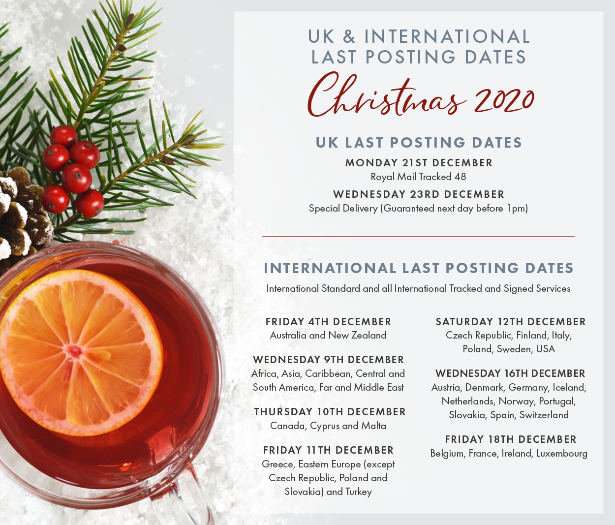 UK & International Last Posting Dates Christmas 2020