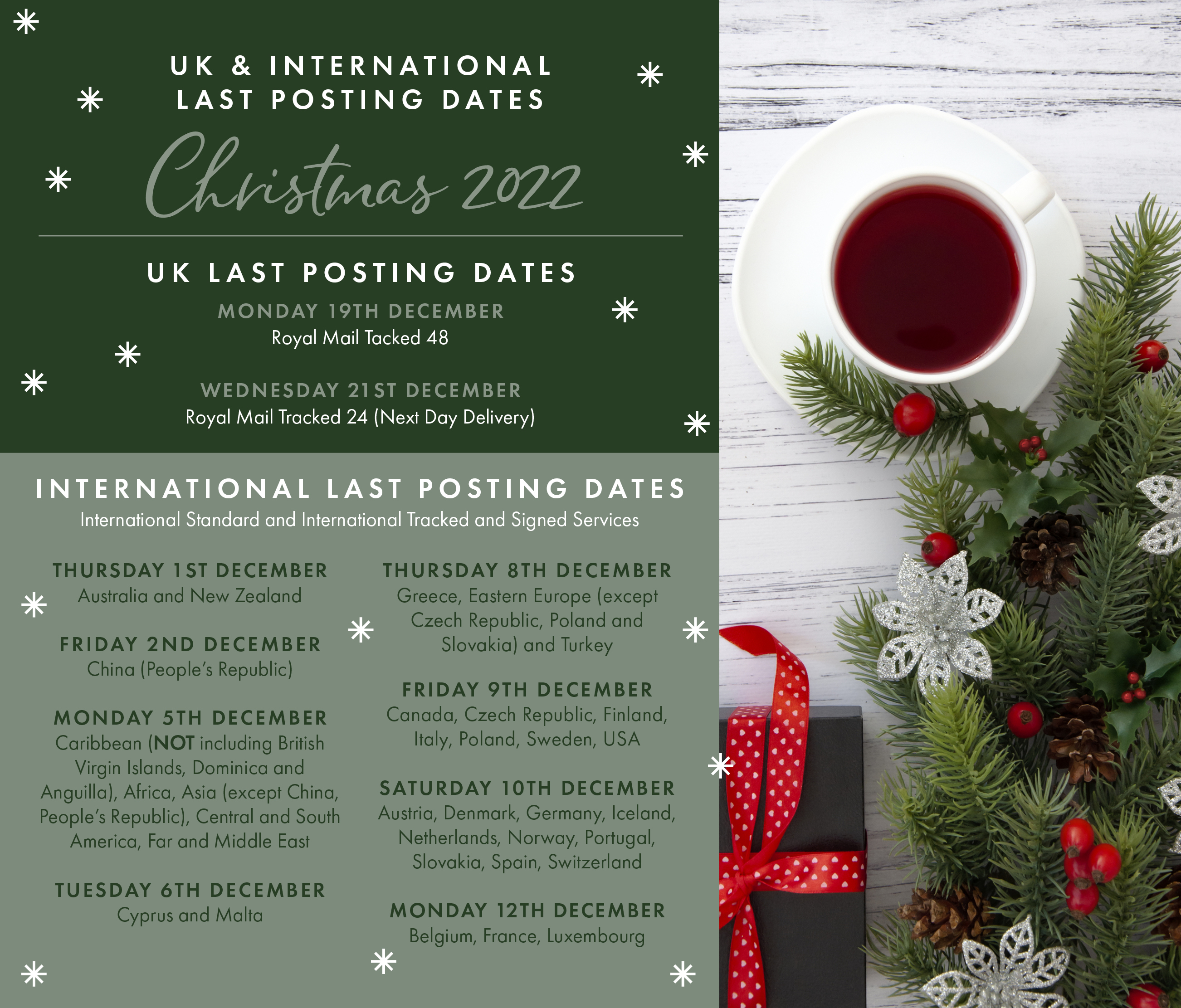 UK & INTERNATIONAL LAST POSTING DATES